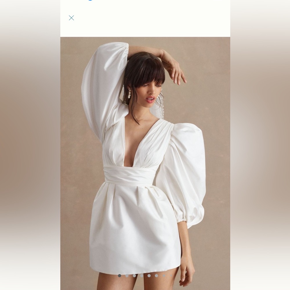Watters Meringue Radiant V-Neck Balloon Sleeve Mini Dress Bridal